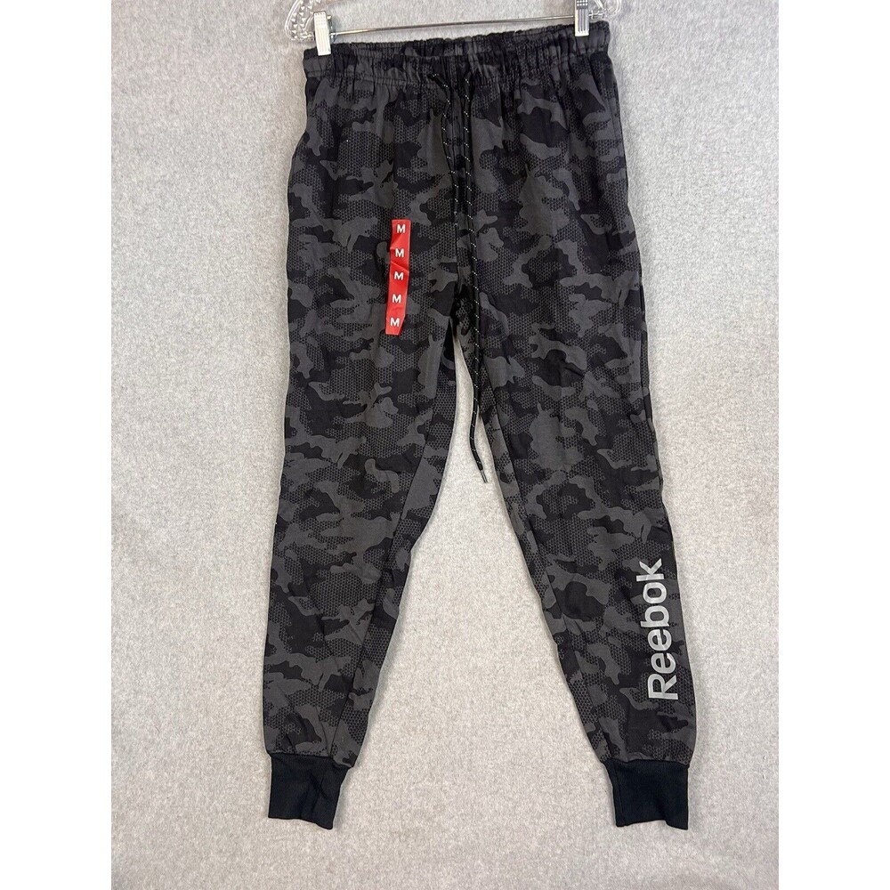 New Reebok Gray Camo Sweatpants Elastic Waist Tapered Adult Size M